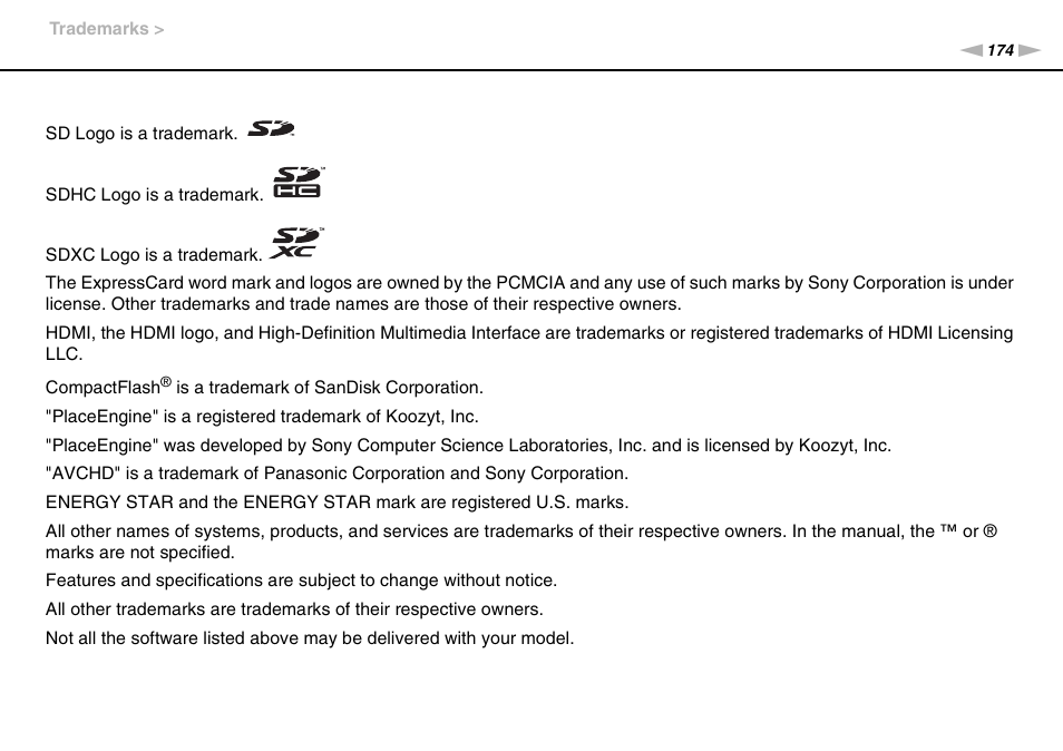 Sony VPCF237FX User Manual | Page 174 / 176