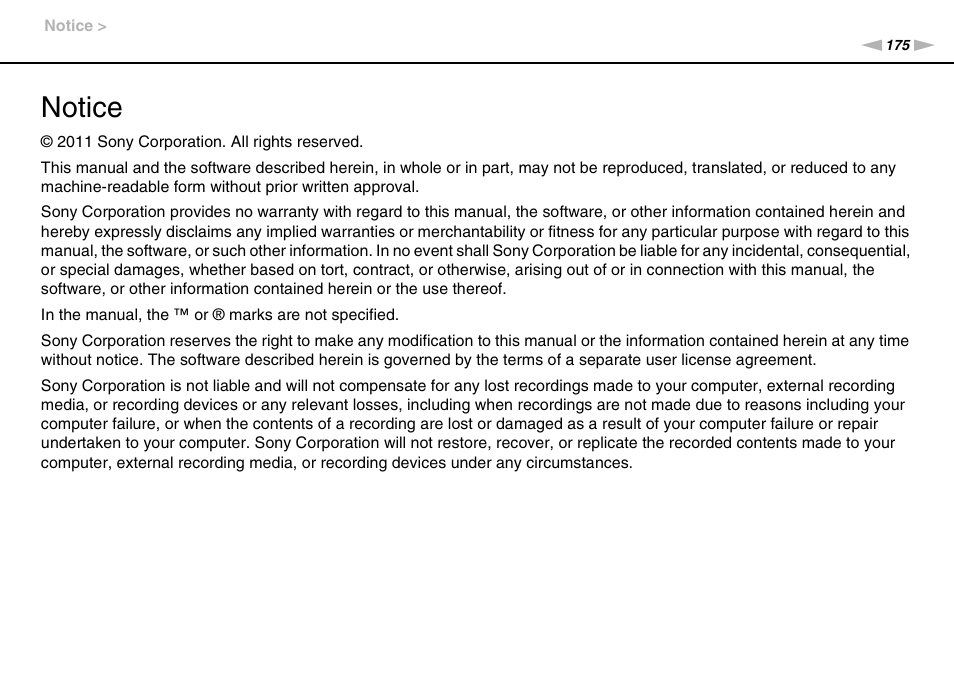 Notice | Sony VPCF237FX User Manual | Page 175 / 176