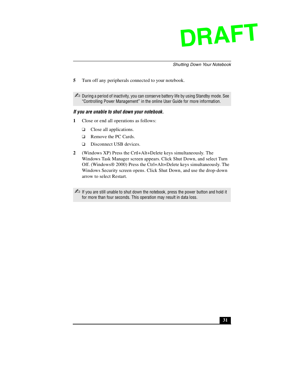 Draft | Sony PCG-GR390P User Manual | Page 31 / 68