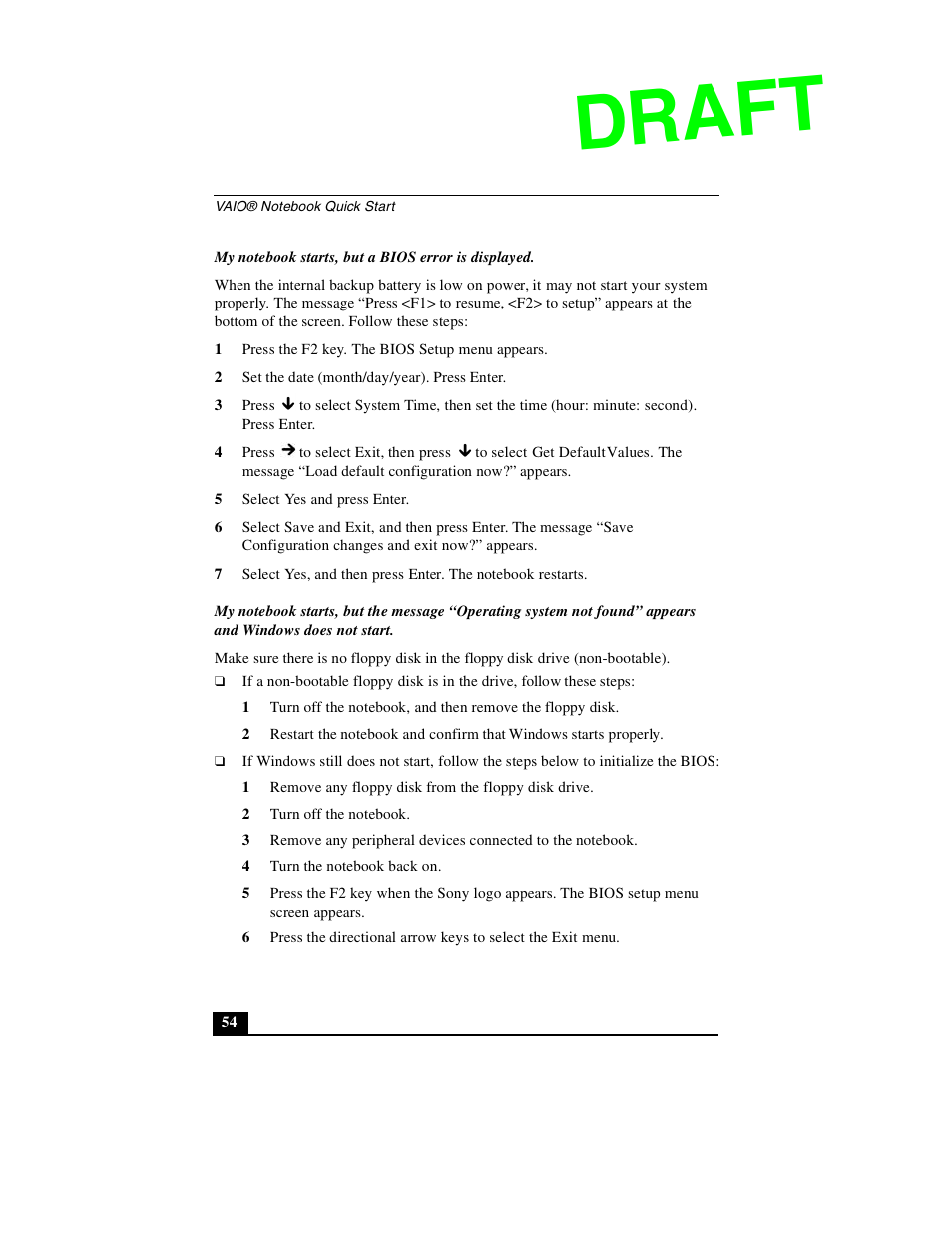 Draft | Sony PCG-GR390P User Manual | Page 54 / 68