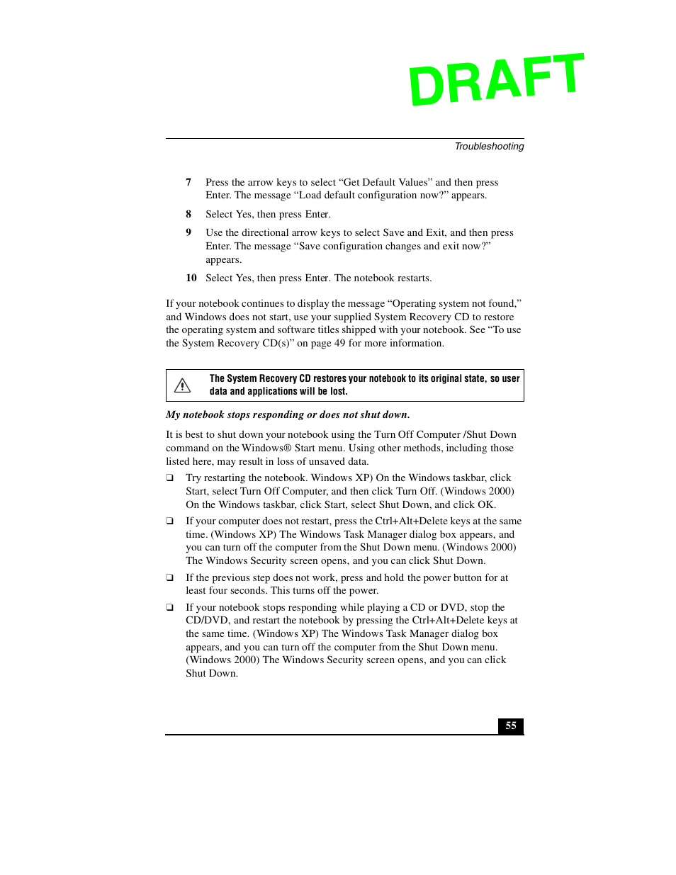 Draft | Sony PCG-GR390P User Manual | Page 55 / 68