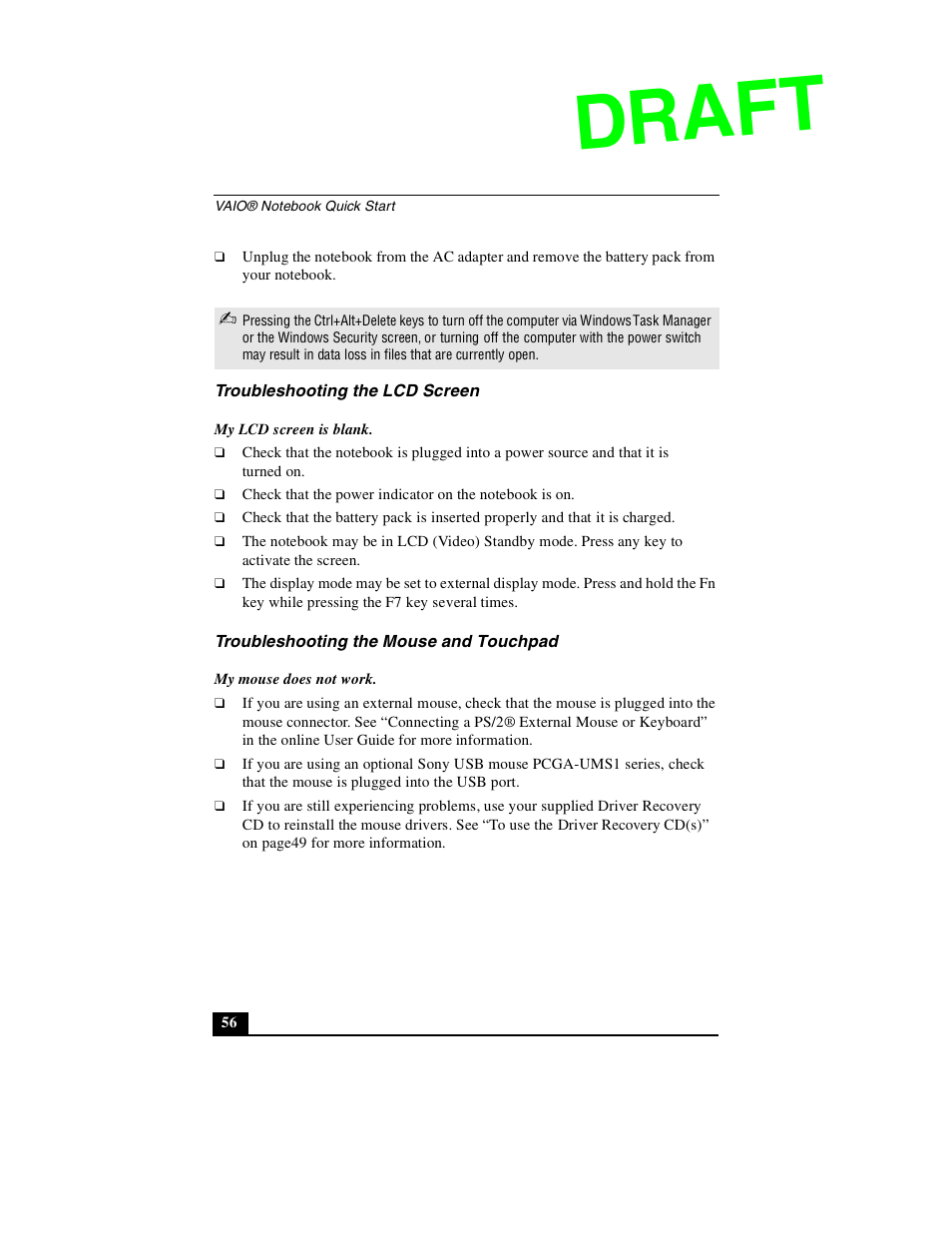 Draft | Sony PCG-GR390P User Manual | Page 56 / 68