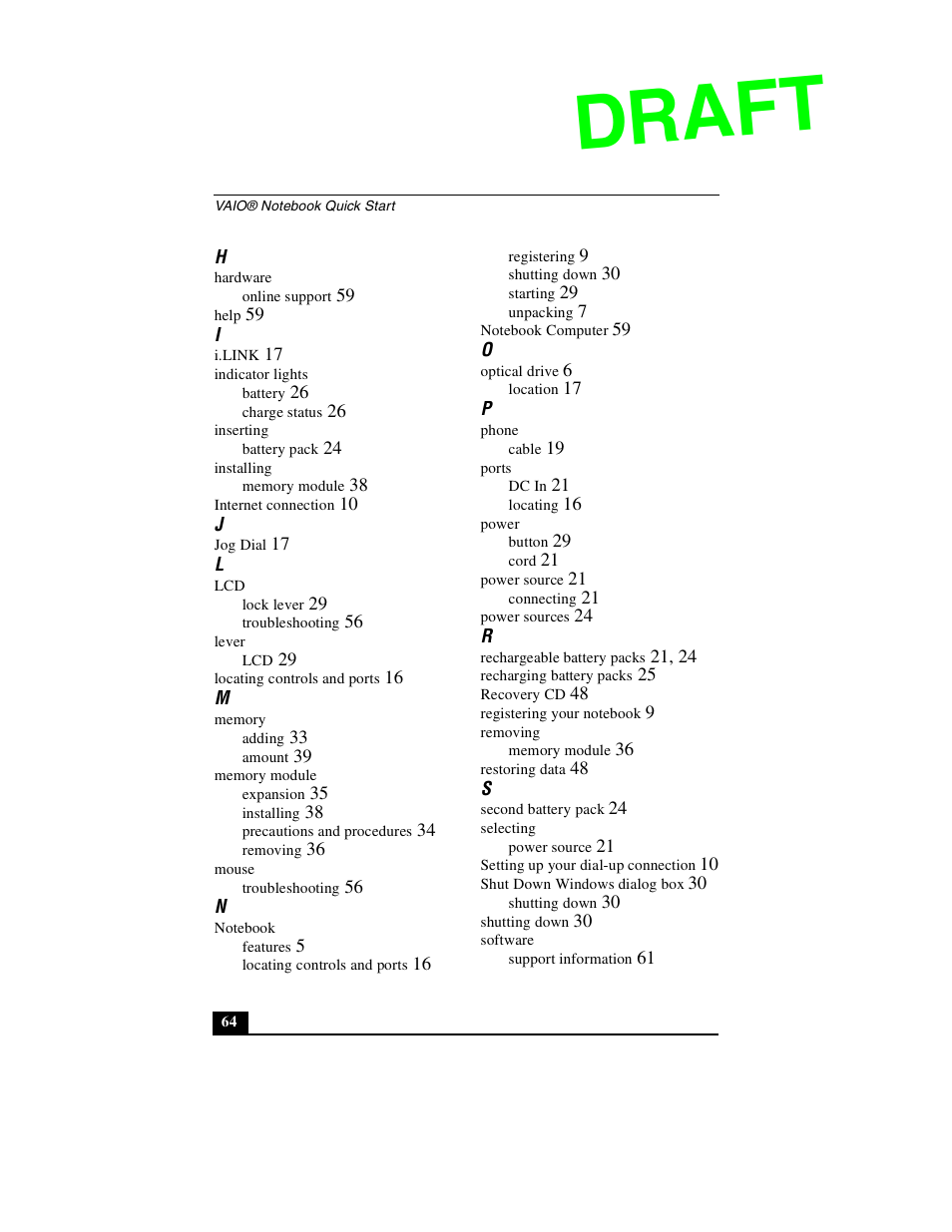 Draft | Sony PCG-GR390P User Manual | Page 64 / 68