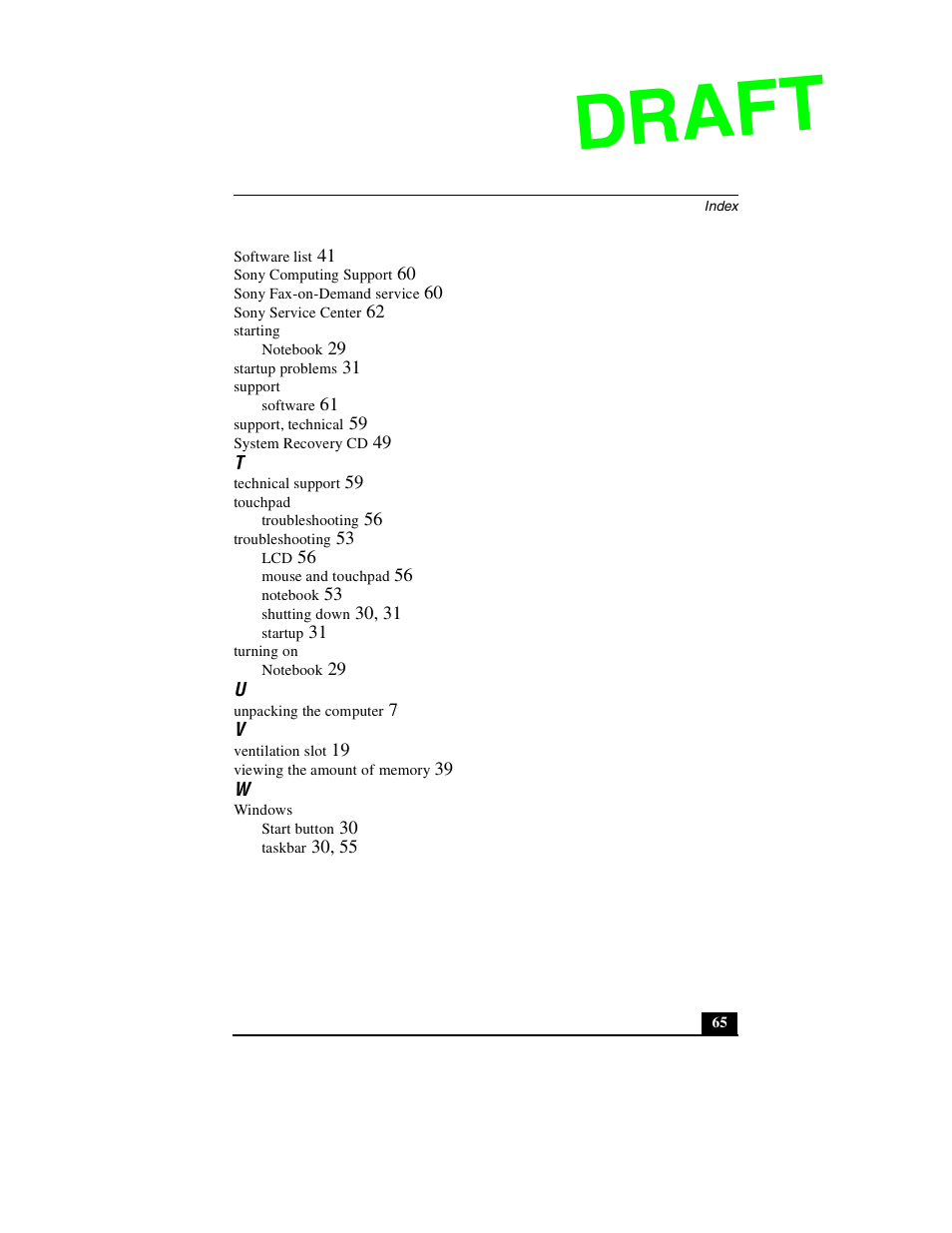 Draft | Sony PCG-GR390P User Manual | Page 65 / 68