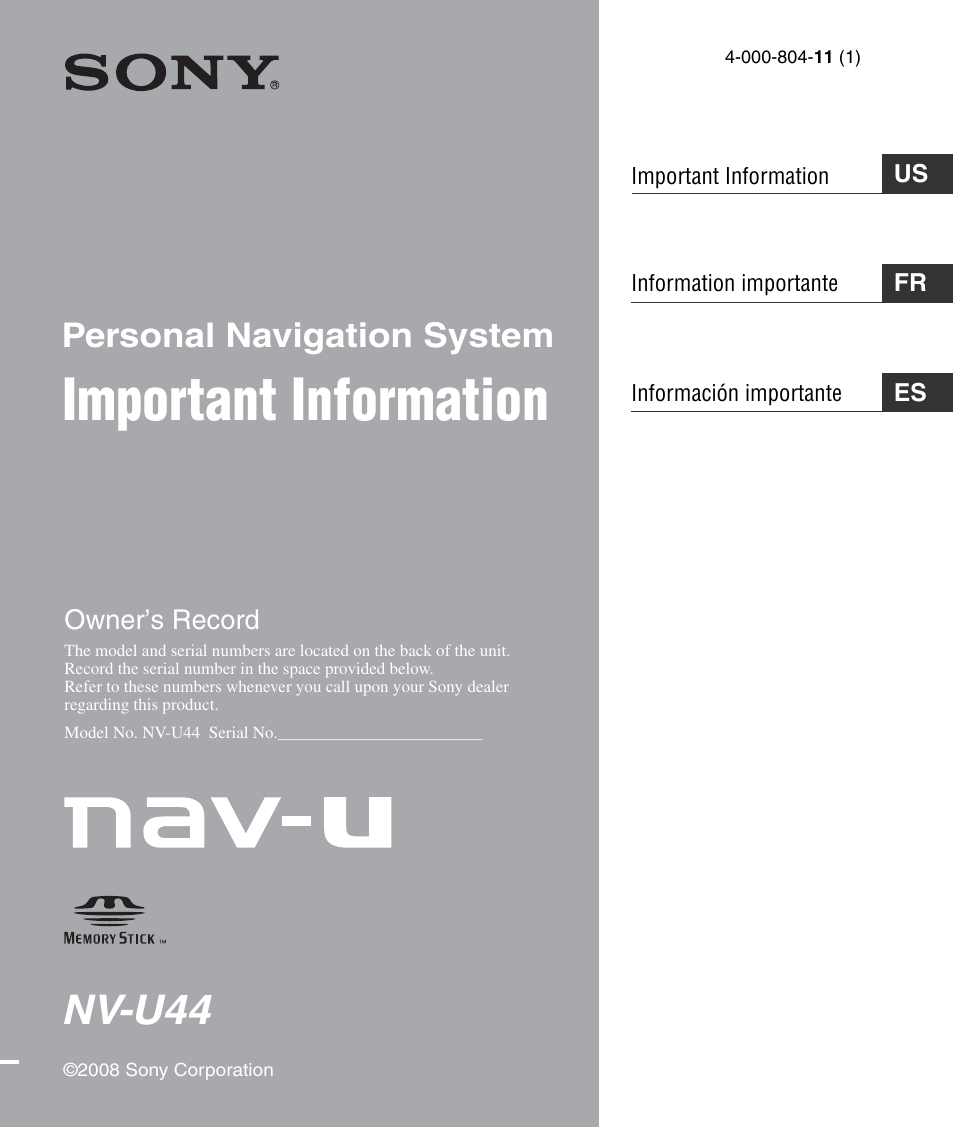 Sony NV-U44 User Manual | 44 pages