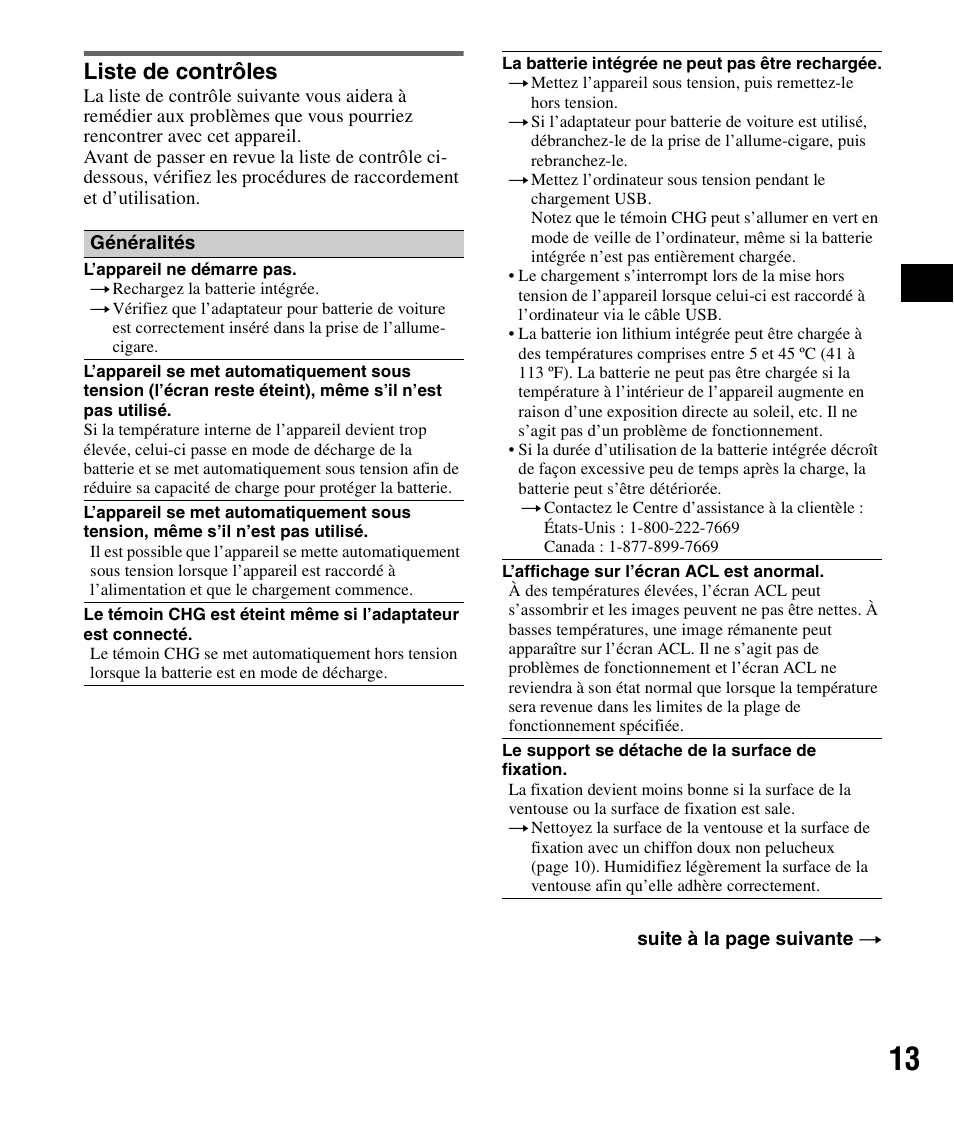 Liste de contrôles | Sony NV-U44 User Manual | Page 25 / 44