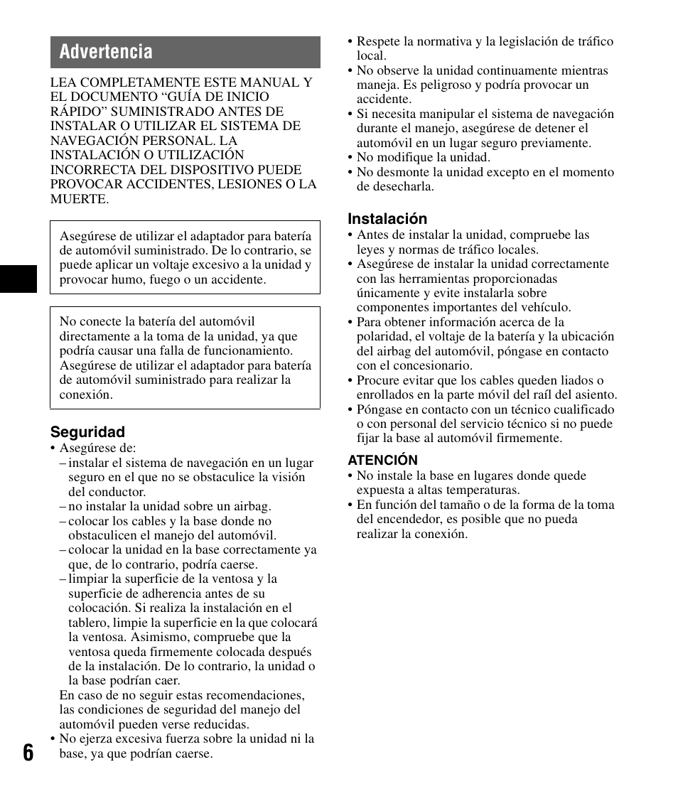 Advertencia | Sony NV-U44 User Manual | Page 32 / 44