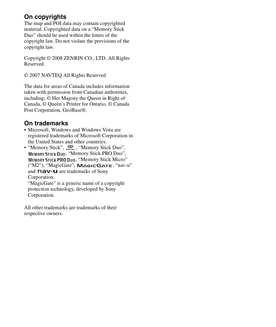 On copyrights, On trademarks | Sony NV-U44 User Manual | Page 43 / 44