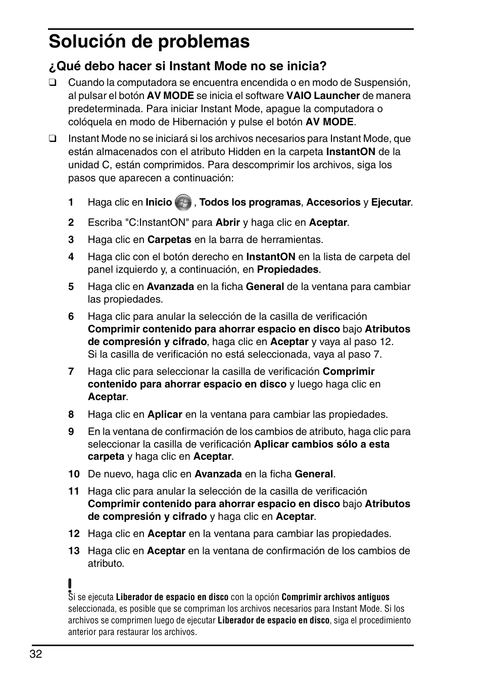 Solución de problemas, Qué debo hacer si instant mode no se inicia | Sony VGN-FZ250E User Manual | Page 34 / 68