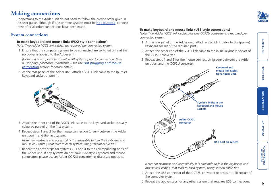 Making connections, System connections, Making.connections | System.connections | Adder Technology SmartView User Manual | Page 7 / 22