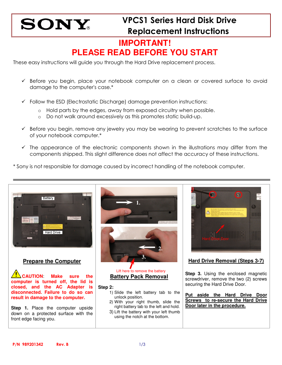 Sony VPCS13AGX User Manual | 3 pages