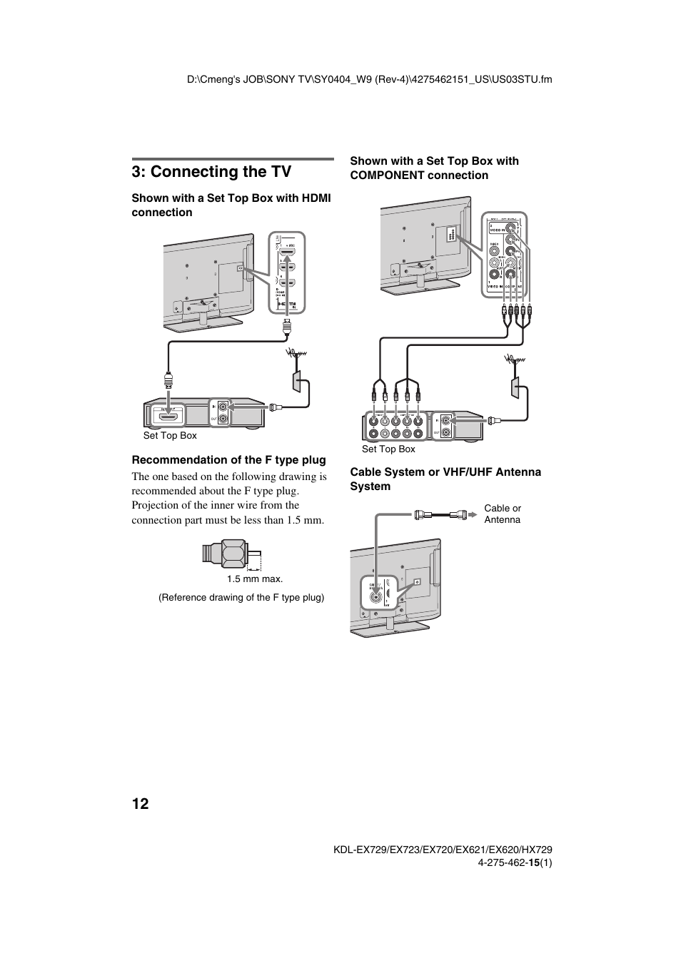 Connecting the tv | Sony KDL-46EX621 User Manual | Page 12 / 36