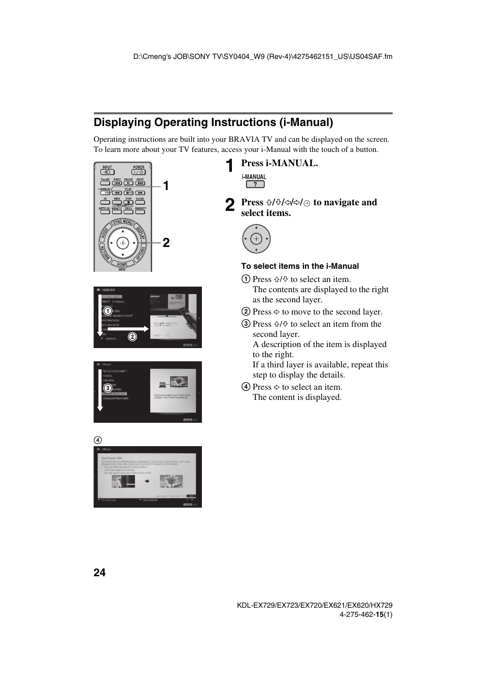 Displaying operating instructions (i-manual) | Sony KDL-46EX621 User Manual | Page 24 / 36