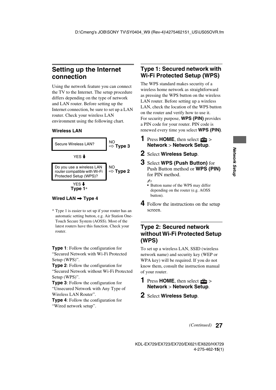 Setting up the internet connection | Sony KDL-46EX621 User Manual | Page 27 / 36