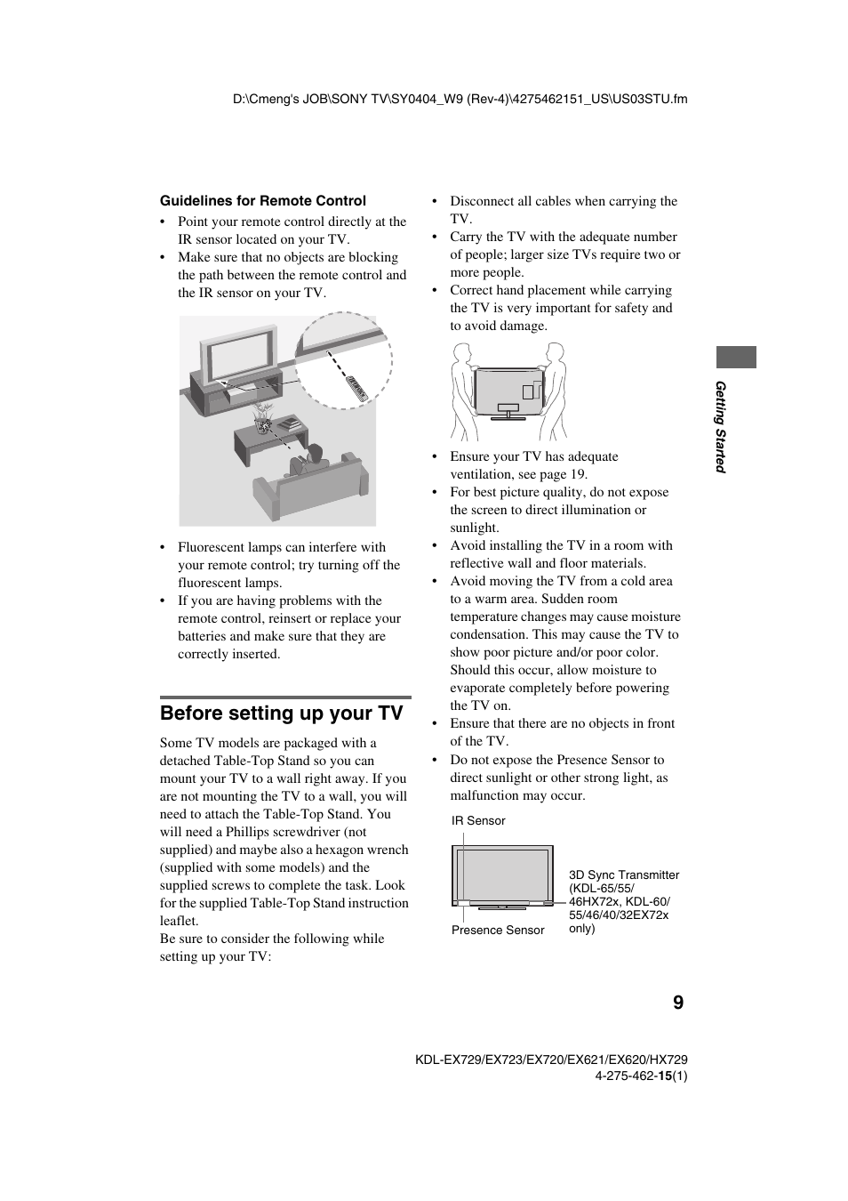 Before setting up your tv | Sony KDL-46EX621 User Manual | Page 9 / 36