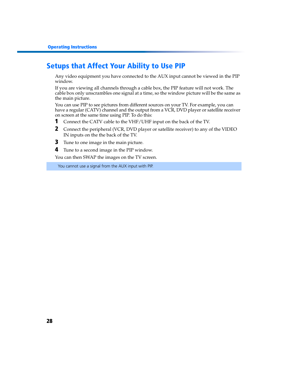 Setups that affect your ability to use pip | Sony KV-27FV300 User Manual | Page 35 / 66