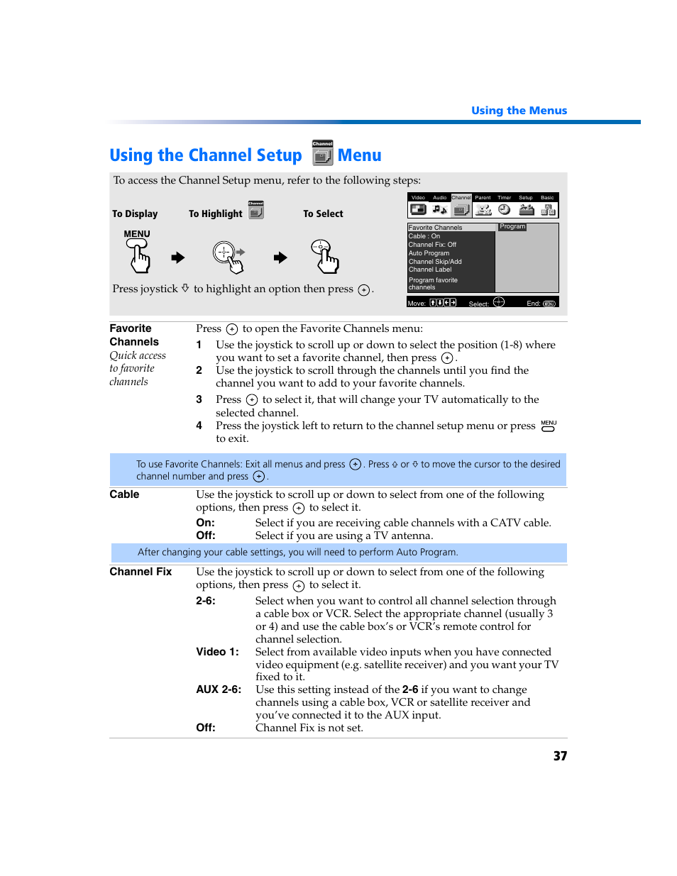 Using the channel setup menu | Sony KV-27FV300 User Manual | Page 44 / 66