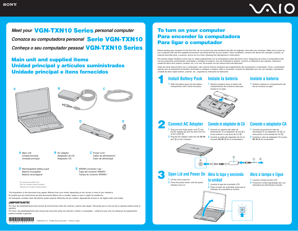 Sony VGN-TXN19P User Manual | 2 pages