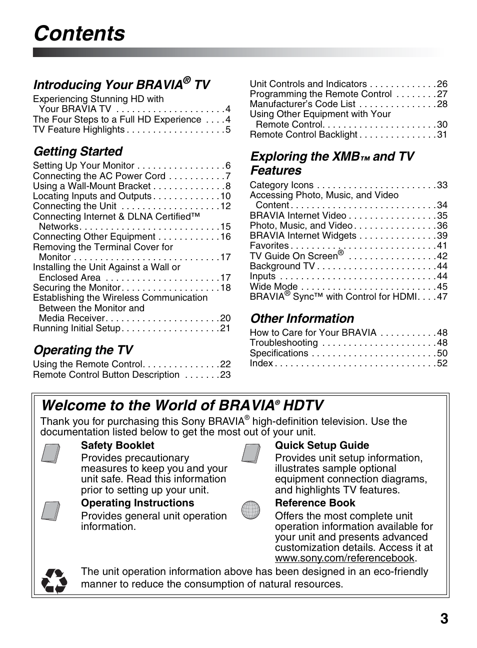 Sony KDL-46XBR10 User Manual | Page 3 / 56
