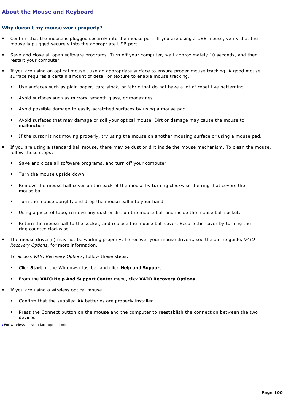 Why doesn't my mouse work properly | Sony PCV-V200G User Manual | Page 100 / 131