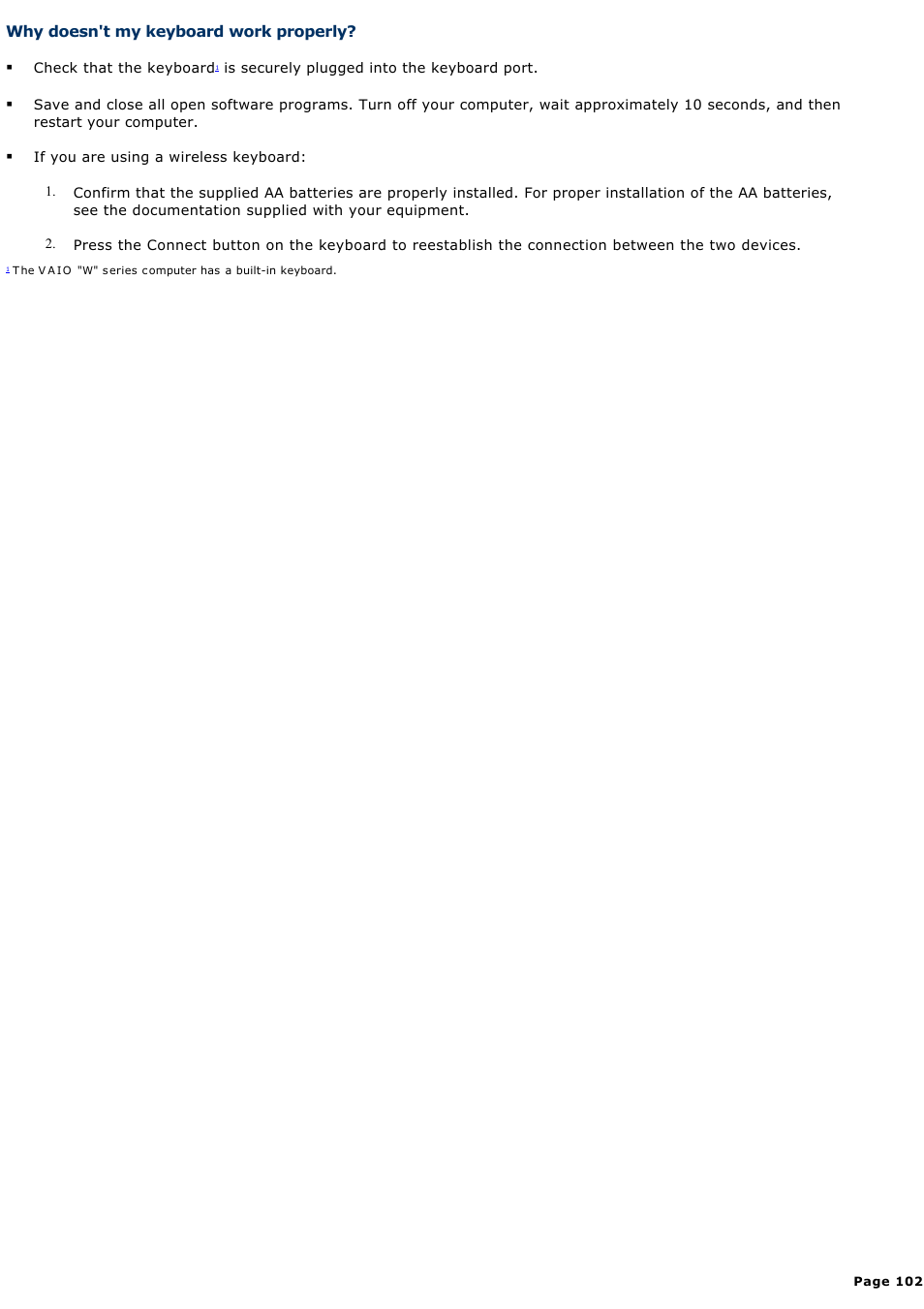 Why doesn't my keyboard work properly | Sony PCV-V200G User Manual | Page 102 / 131