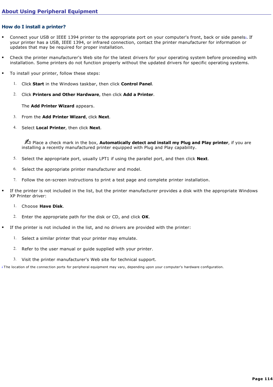 About using peripheral equipment | Sony PCV-V200G User Manual | Page 114 / 131