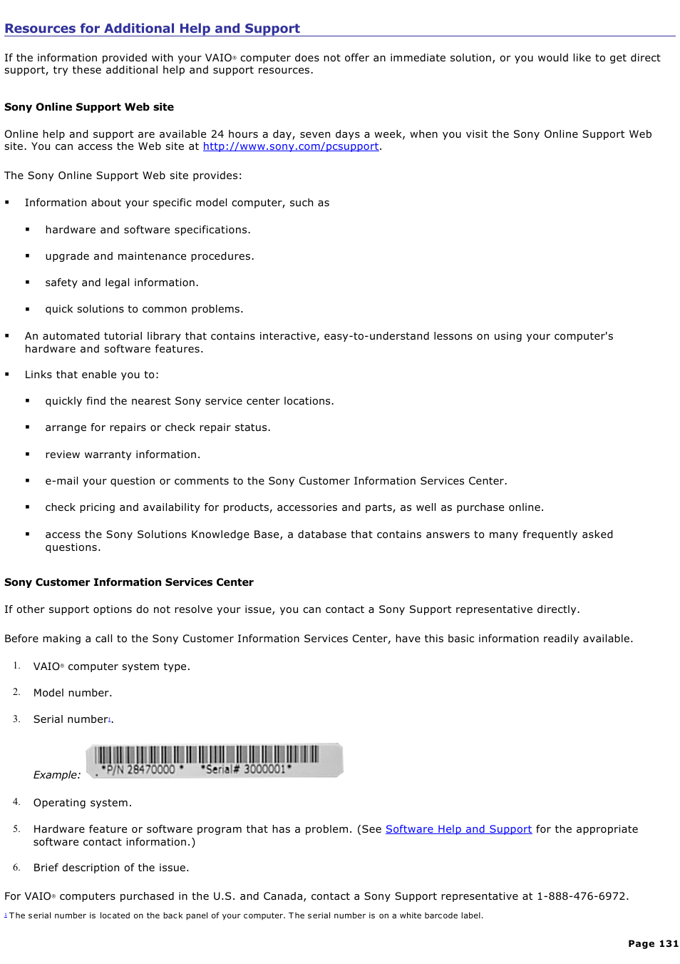 Resources for additional help and support | Sony PCV-V200G User Manual | Page 131 / 131