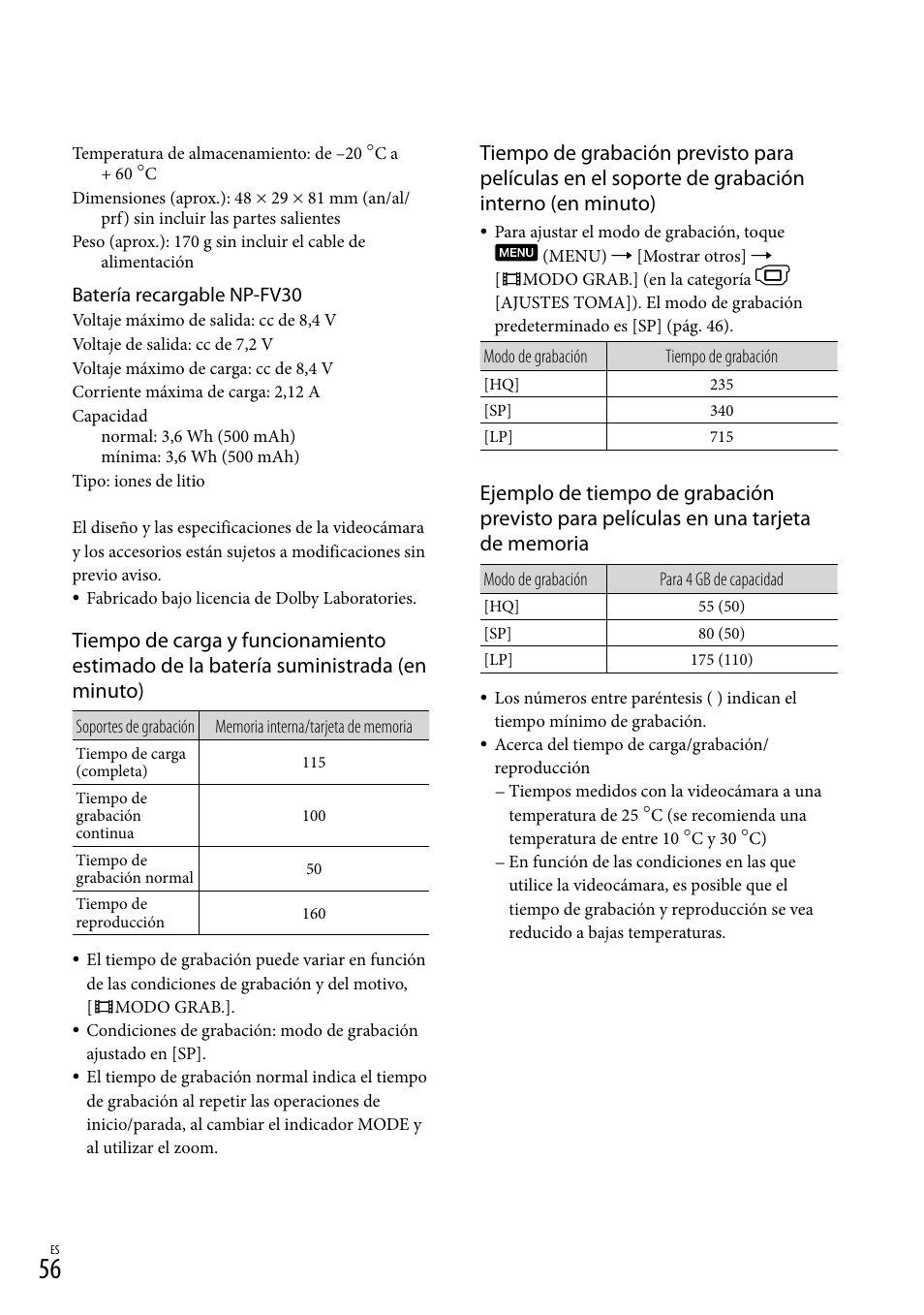 A 56 p | Sony DCR-SX83 User Manual | Page 118 / 124