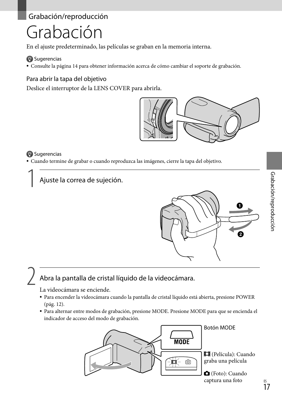 Grabación/reproducción, Grabación | Sony DCR-SX83 User Manual | Page 79 / 124