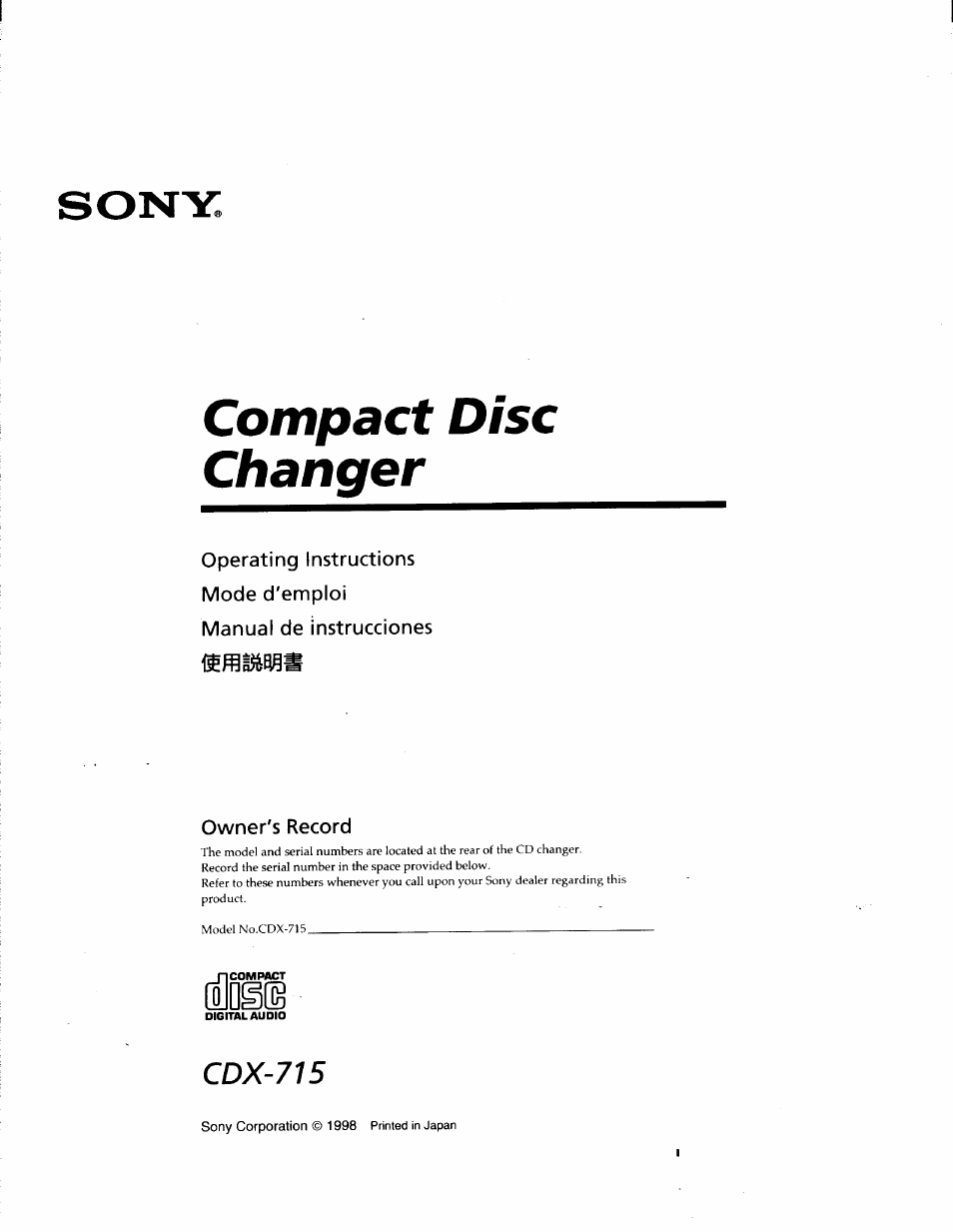 Sony CDX-715 User Manual | 10 pages