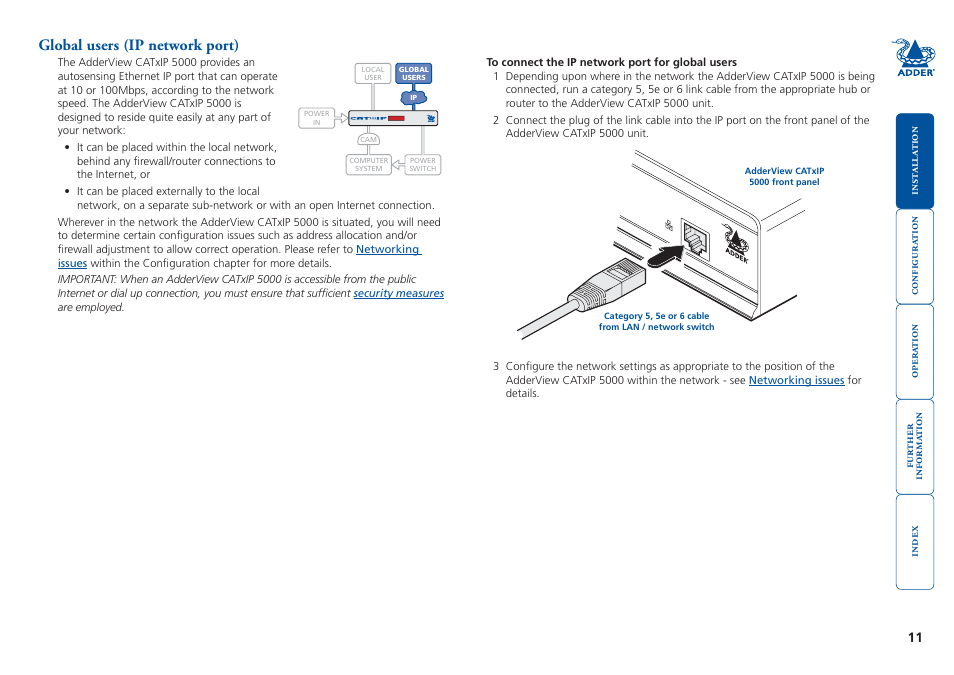 Global users (ip network port), Global, User | Users | Adder Technology 5000 User Manual | Page 12 / 94