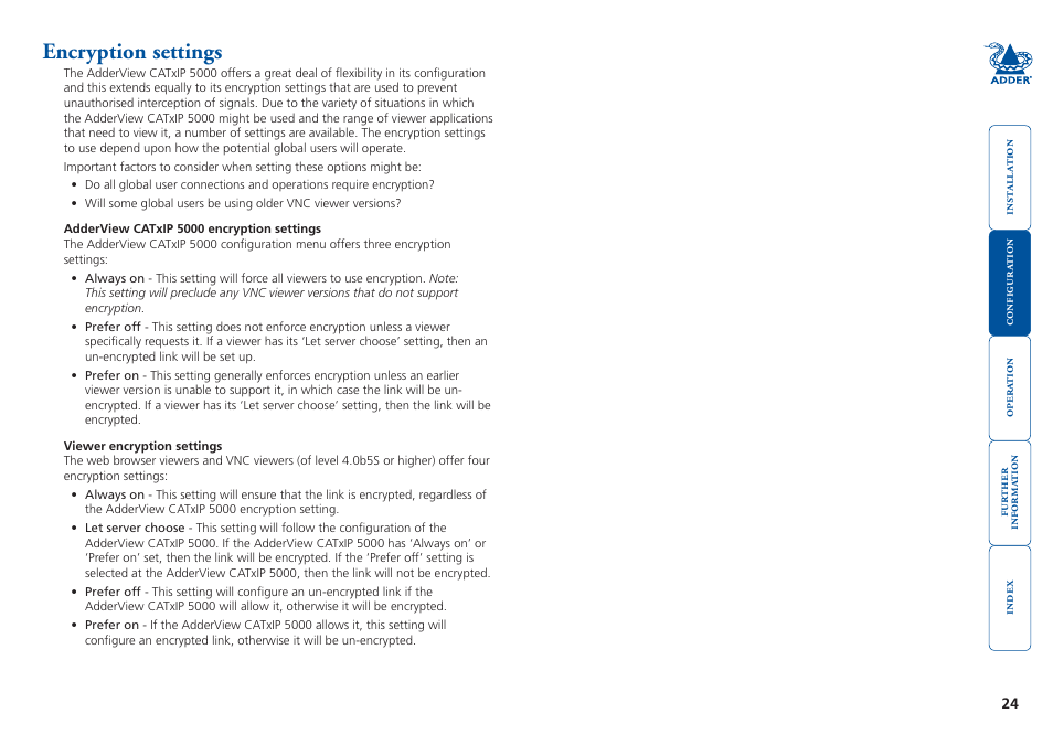 Encryption settings | Adder Technology 5000 User Manual | Page 25 / 94