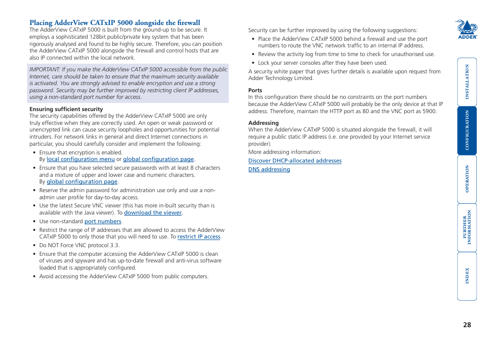 Security measures | Adder Technology 5000 User Manual | Page 29 / 94