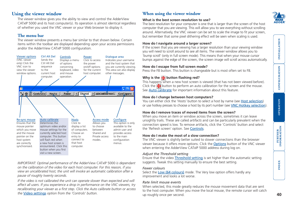 Using the viewer window, The menu bar, When using the viewer window | The menu bar when using the viewer window, D. the, Viewer window, Should now open | Adder Technology 5000 User Manual | Page 41 / 94