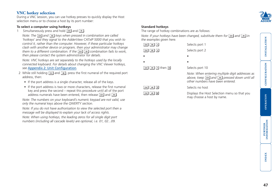 Vnc hotkey selection | Adder Technology 5000 User Manual | Page 48 / 94