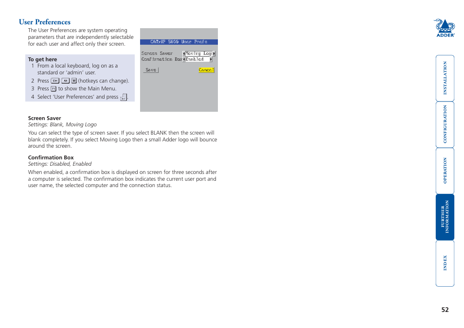 User preferences | Adder Technology 5000 User Manual | Page 53 / 94