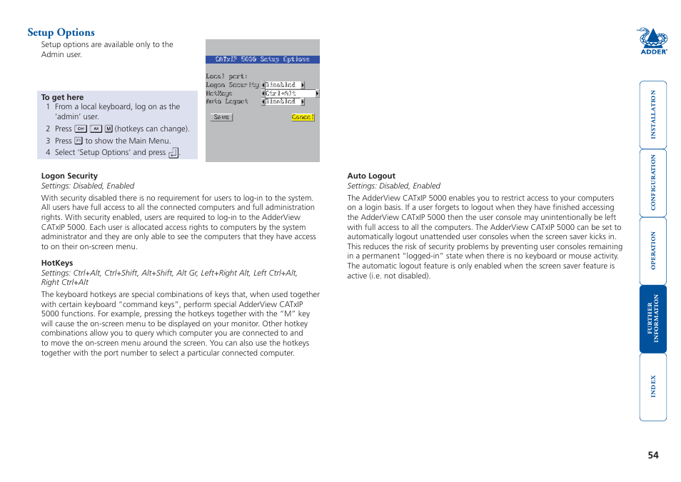 Setup options | Adder Technology 5000 User Manual | Page 55 / 94