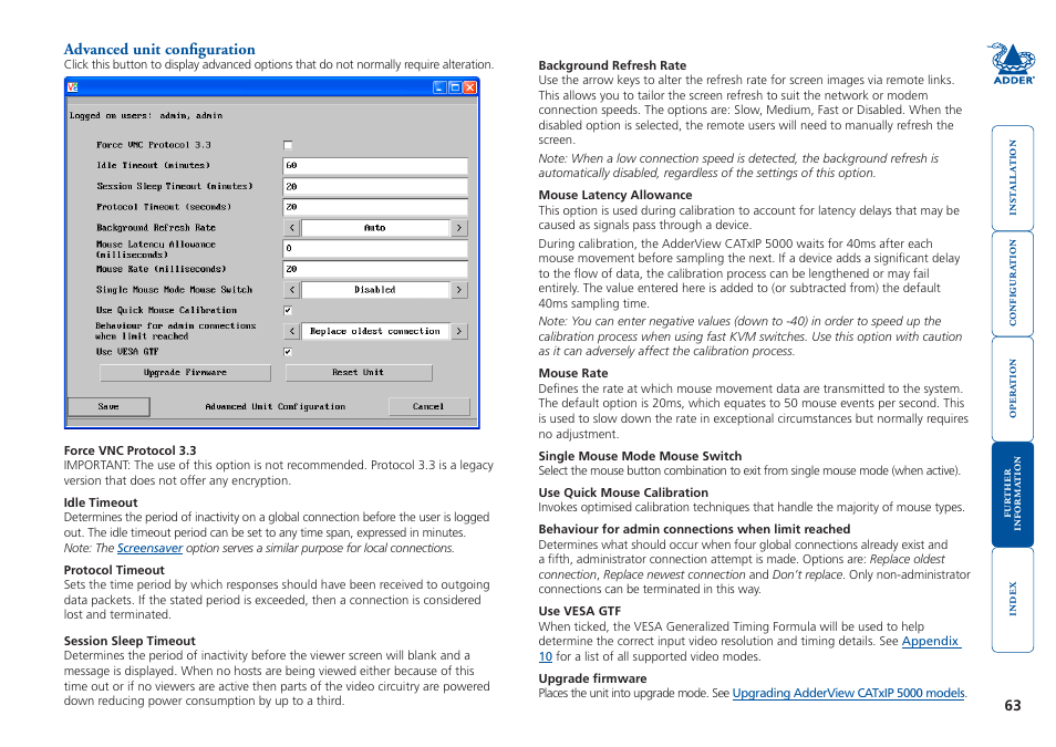 Advanced unit configuration | Adder Technology 5000 User Manual | Page 64 / 94