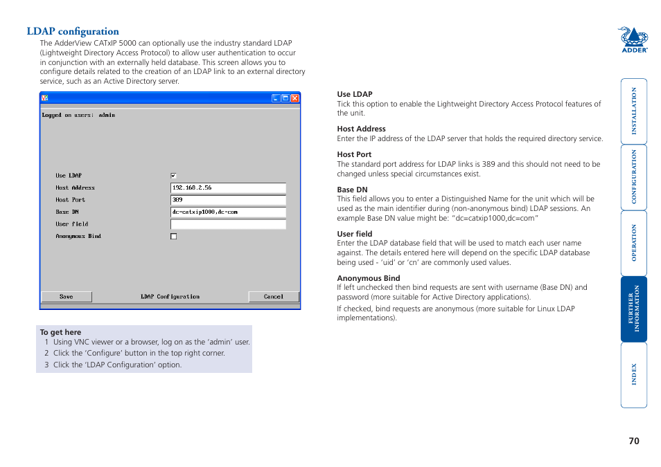 Ldap configuration | Adder Technology 5000 User Manual | Page 71 / 94