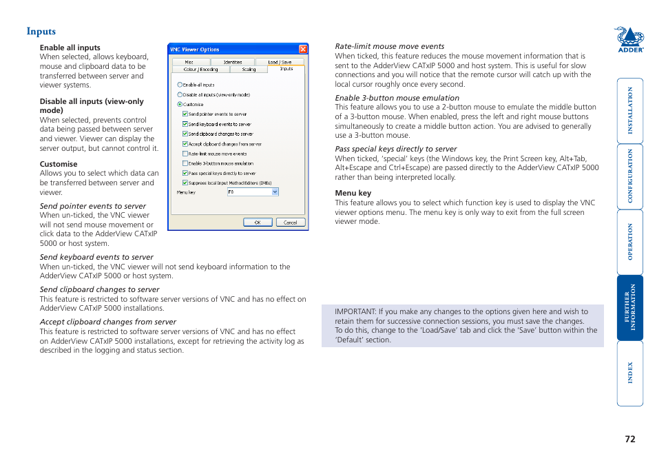 Inputs | Adder Technology 5000 User Manual | Page 73 / 94