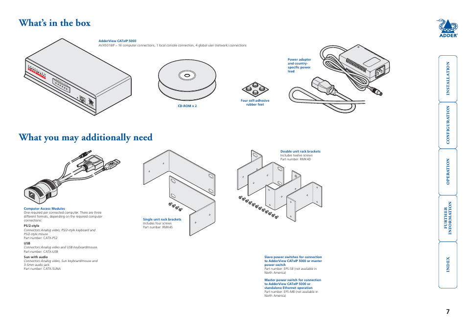 What’s in the box, What you may additionally need, What’s in the box what you may additionally need | Adder Technology 5000 User Manual | Page 8 / 94