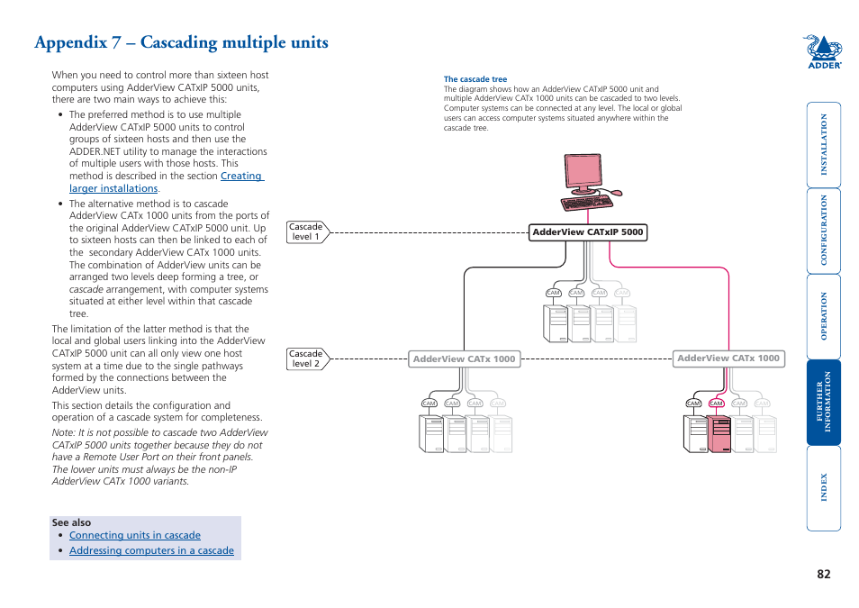 Appendix 7 – cascading multiple units, Appendix 7 - cascading multiple units, Cascading multiple units | Adder Technology 5000 User Manual | Page 83 / 94