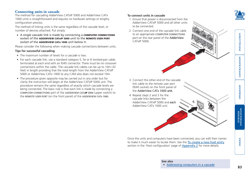 Connecting units in cascade | Adder Technology 5000 User Manual | Page 84 / 94