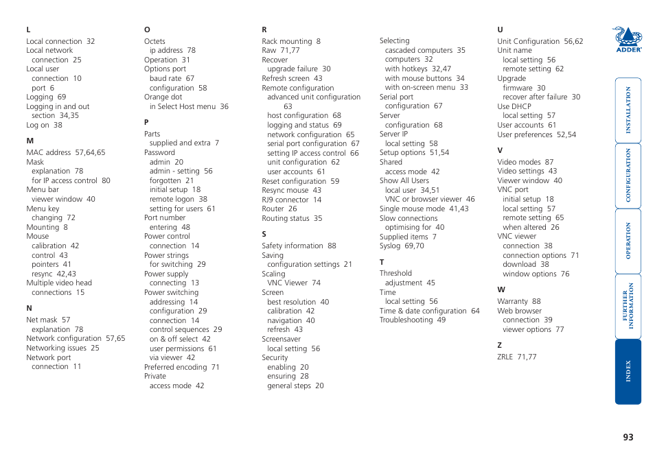 Adder Technology 5000 User Manual | Page 94 / 94