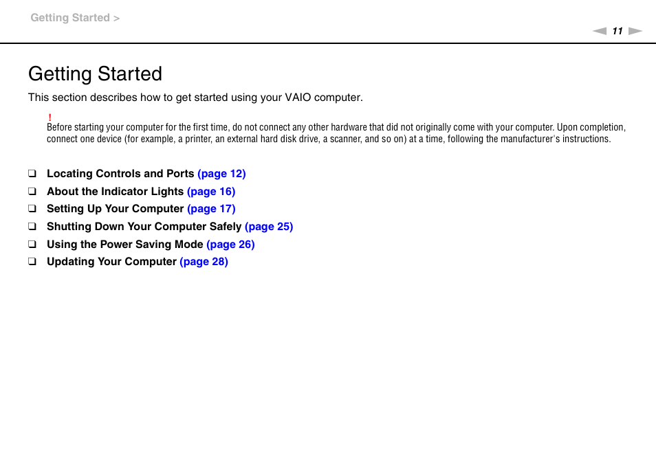 Getting started | Sony VPCL112GX User Manual | Page 11 / 164