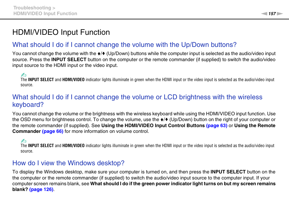 Hdmi/video input function, How do i view the windows desktop | Sony VPCL112GX User Manual | Page 157 / 164