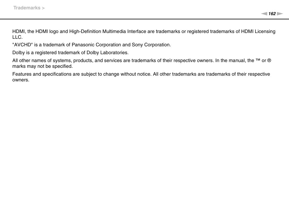 Sony VPCL112GX User Manual | Page 162 / 164