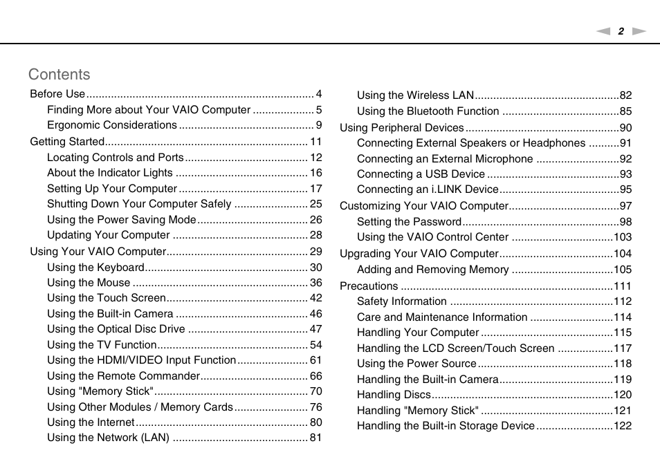 Sony VPCL112GX User Manual | Page 2 / 164