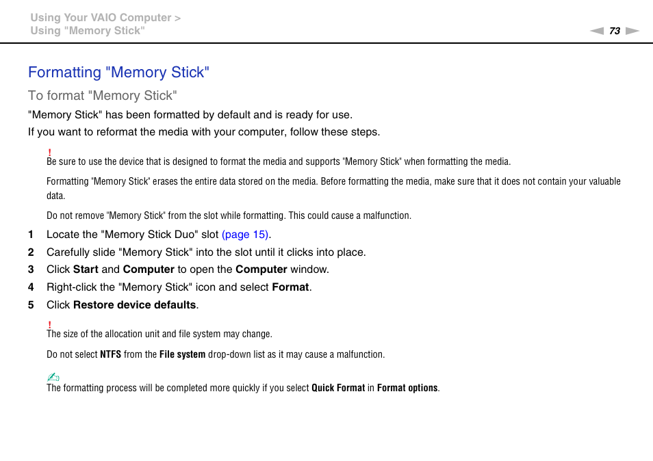 Sony VPCL112GX User Manual | Page 73 / 164