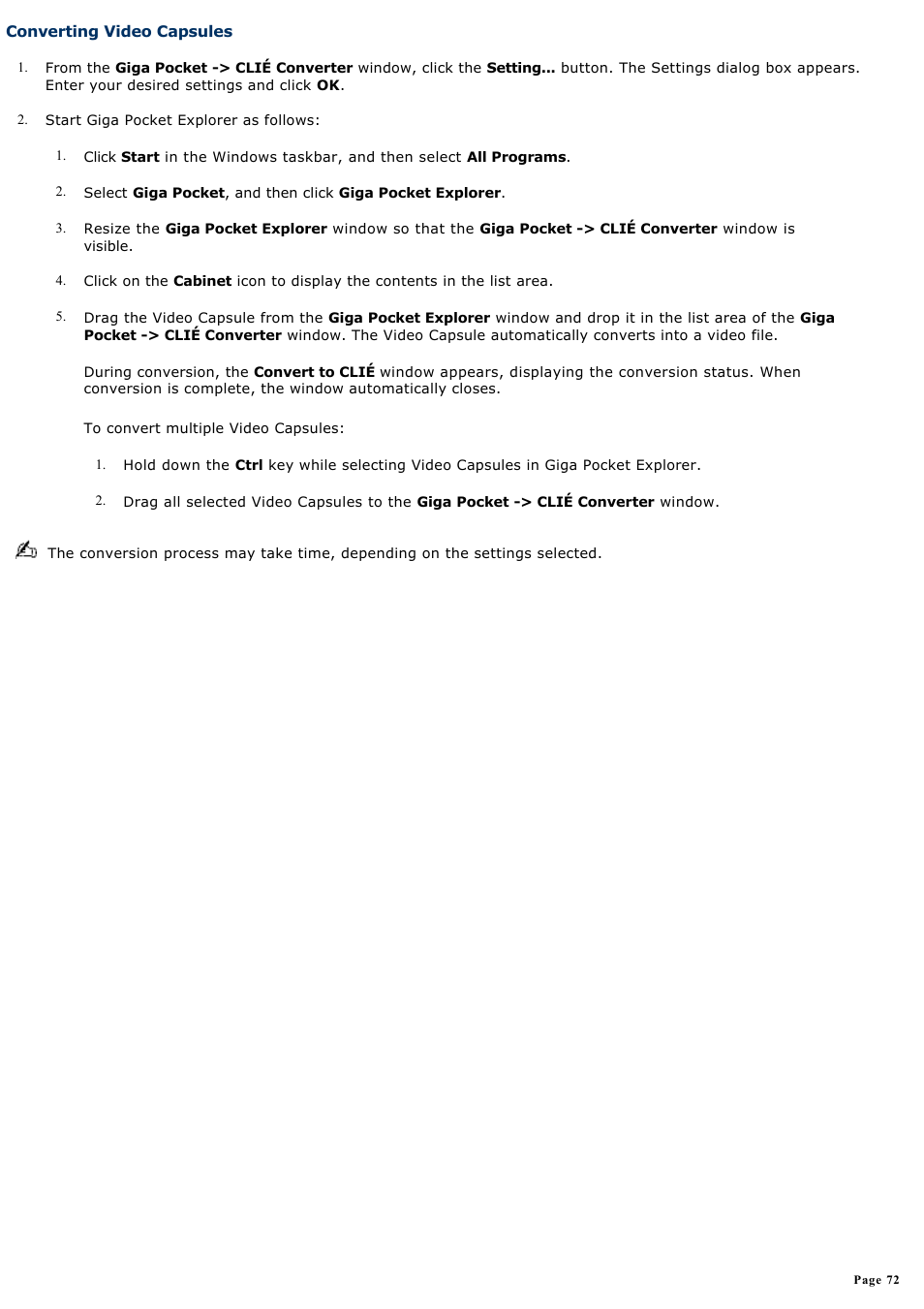 Converting video capsules | Sony PCV-RS730G User Manual | Page 72 / 161